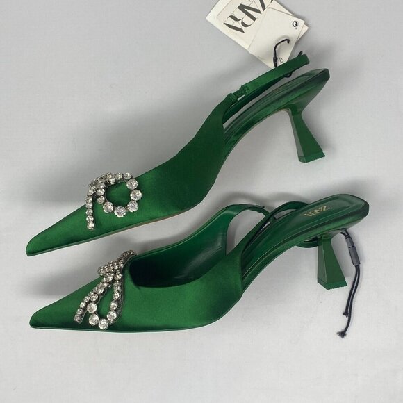 Zara Embellished Bow Heeled Slingbacks 39 - Picture 2 of 8